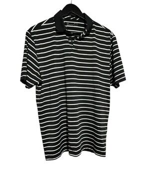 Under Armour Black & White Striped Polo Shirt - Men's. Size M.